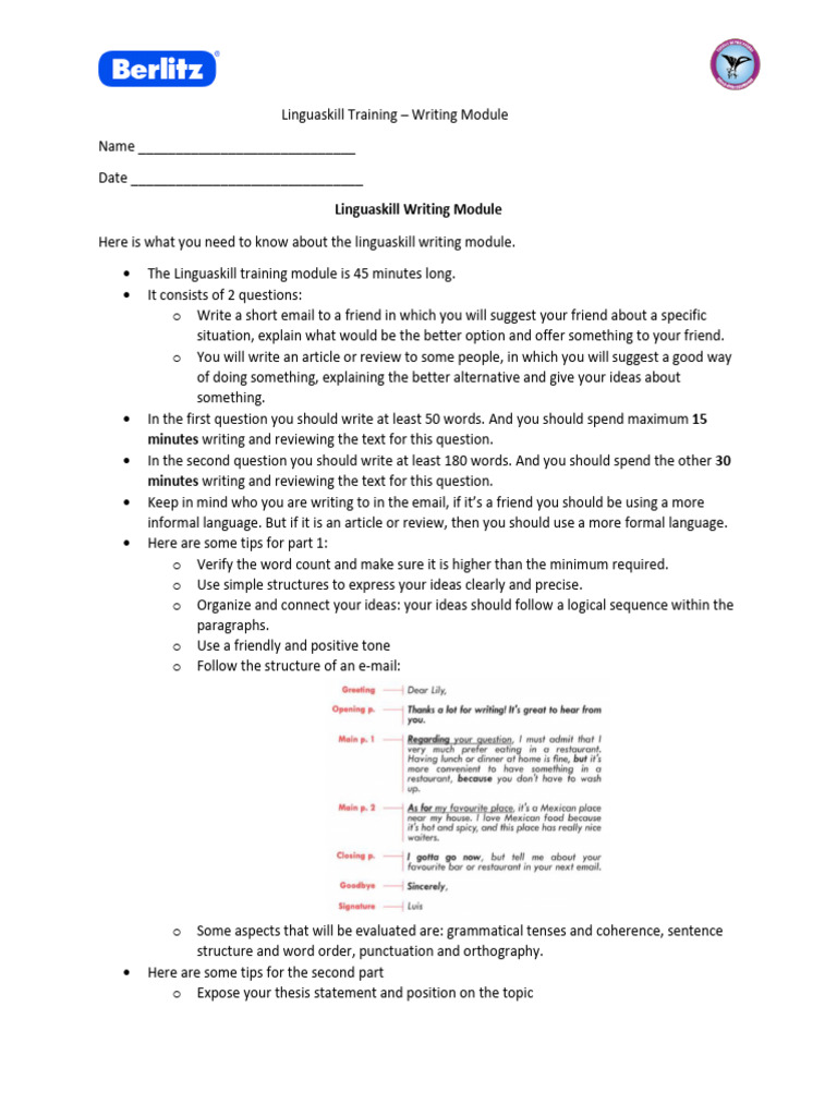 Linguaskill Writing Module Guide | PDF | Question | Word