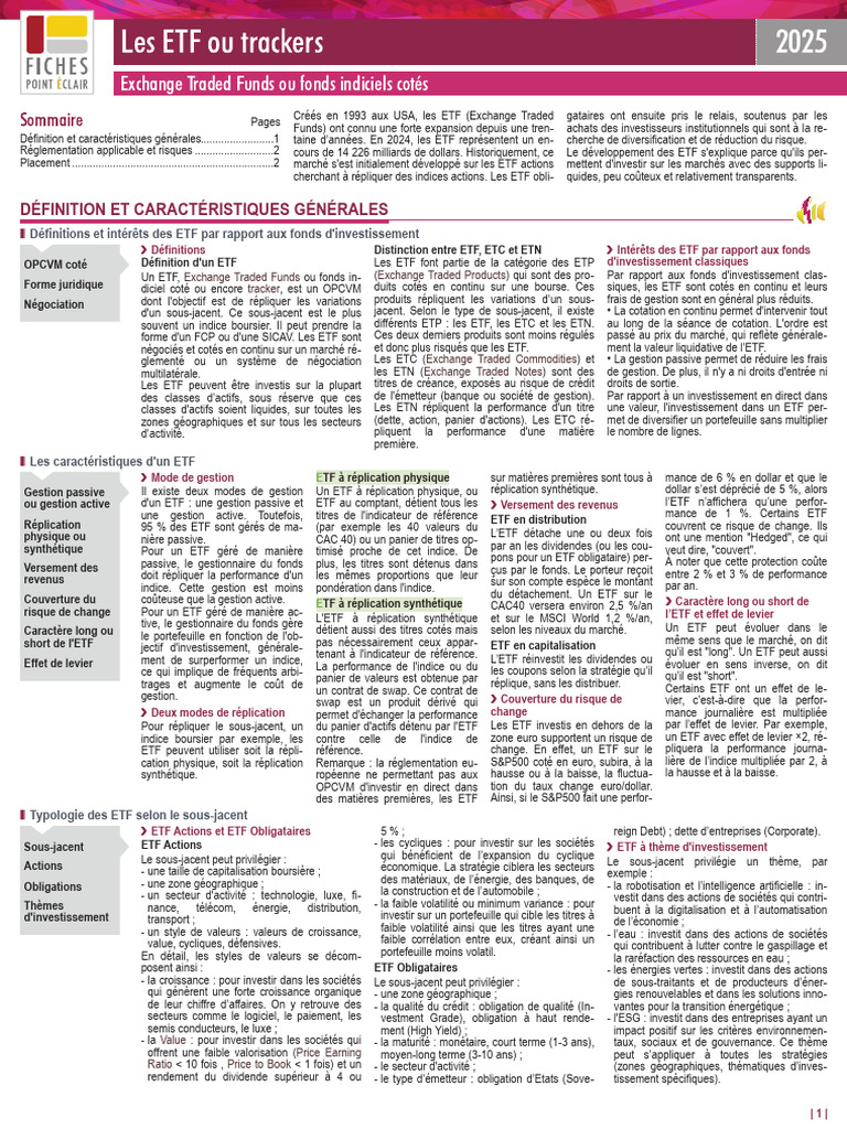 Comprendre les ETF indiciels | PDF | Fonds négocié en bourse | Fonds ...