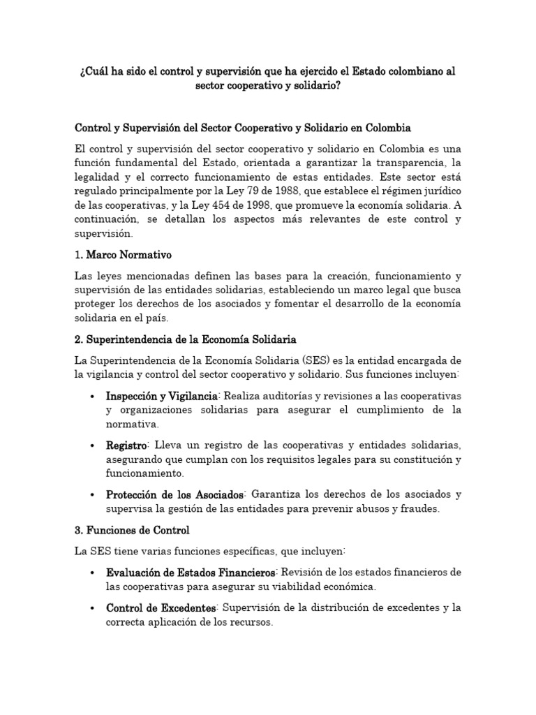Control del Sector Cooperativo en Colombia | PDF | Cooperativa | Economias