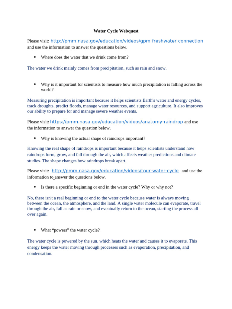 Water Cycle - Webquest (5) Solved | PDF | Water | Water Cycle