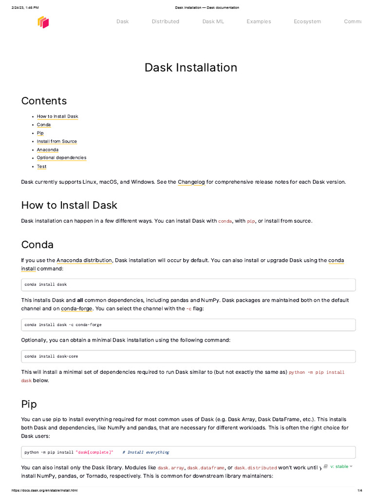 Dask Installation Guide: Conda & Pip | PDF | Operating System ...