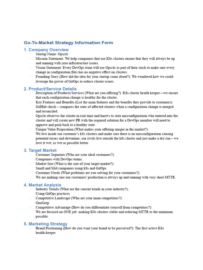 Go-To-Market Strategy Information Form: 1. Company Overview | PDF ...