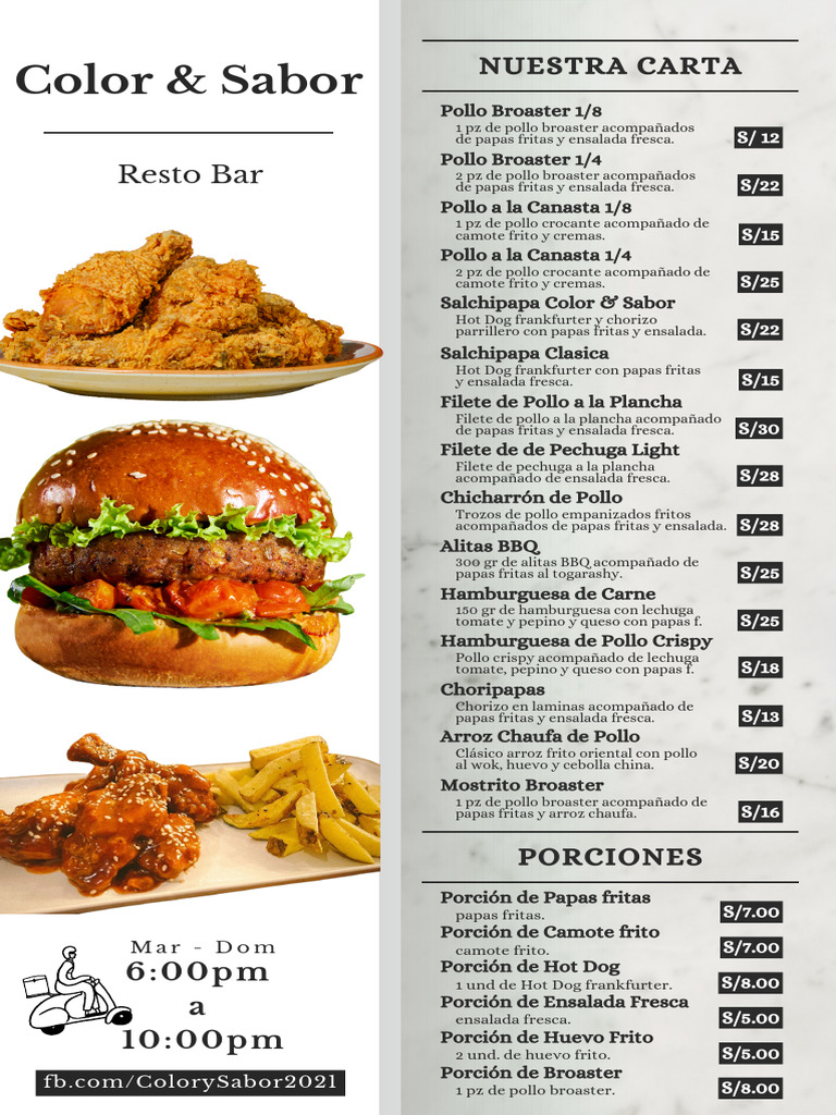 Menú de Pollo y Comida Rápida | PDF | Pancho | filete