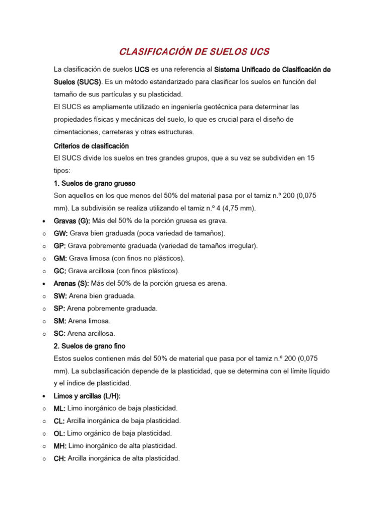 Clasificación de Suelos Ucs | PDF