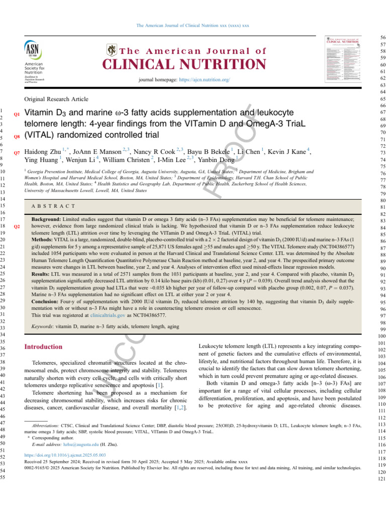 Vitamin D3 and Marine 3 Fatty Acids Supplementation and Leukocyte ...