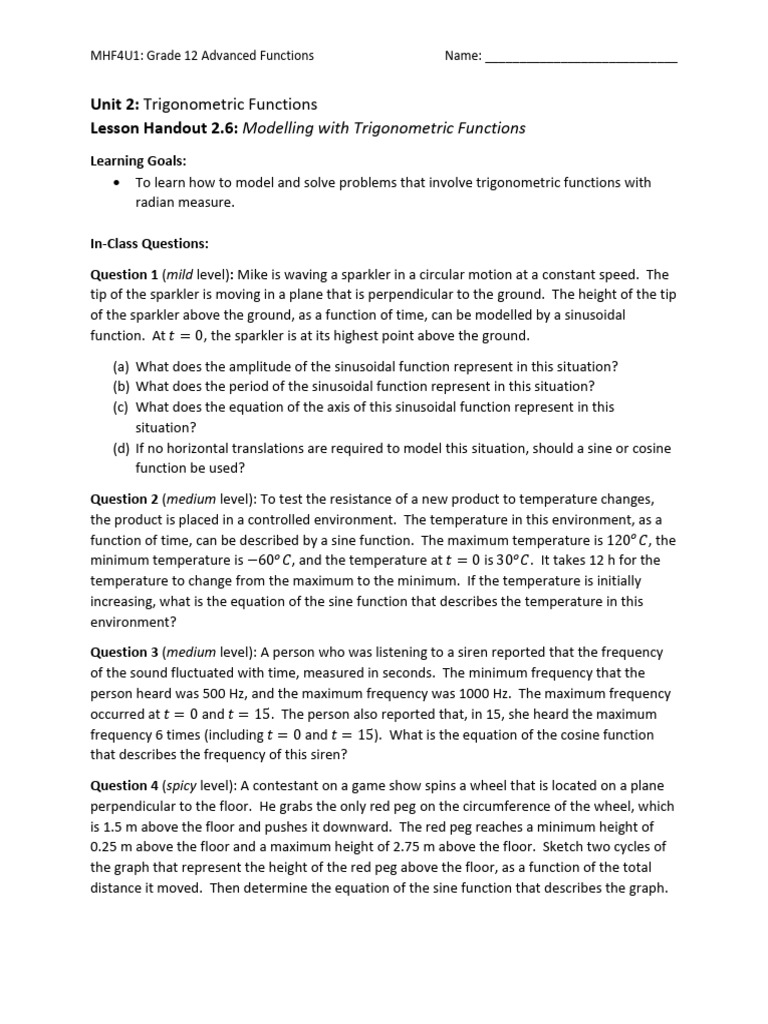 Trigonometric Functions Modeling Guide | PDF | Sine Wave ...