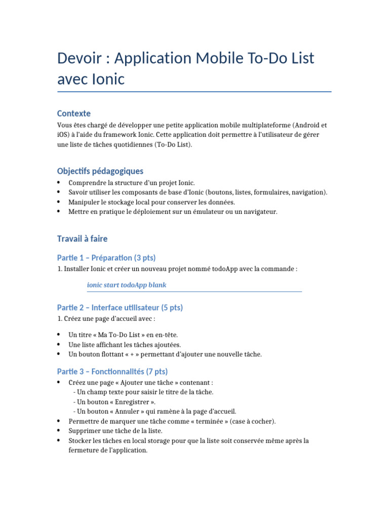 Développement d'une To-Do List avec Ionic | PDF
