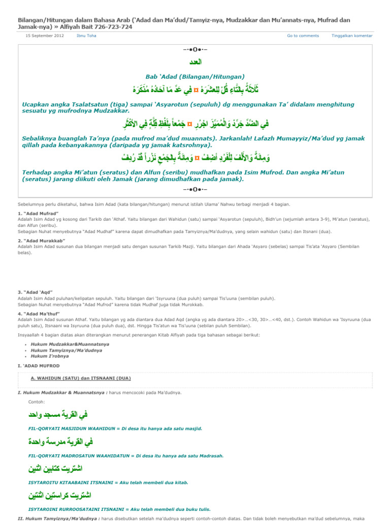 Bilangan dalam Bahasa Arab: Adad dan Ma'dud | PDF