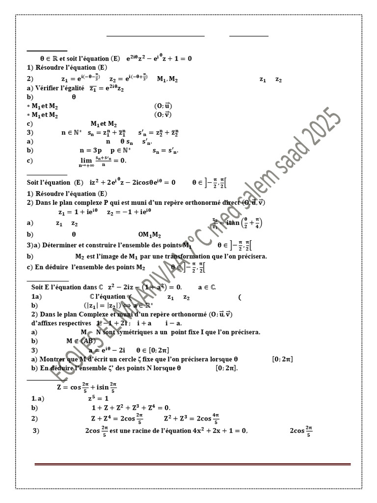 Exercices sur les nombres complexes 7°C | PDF | Nombre complexe ...