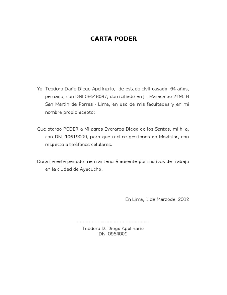 Carta Poder De Lolo Movistar Pdf
