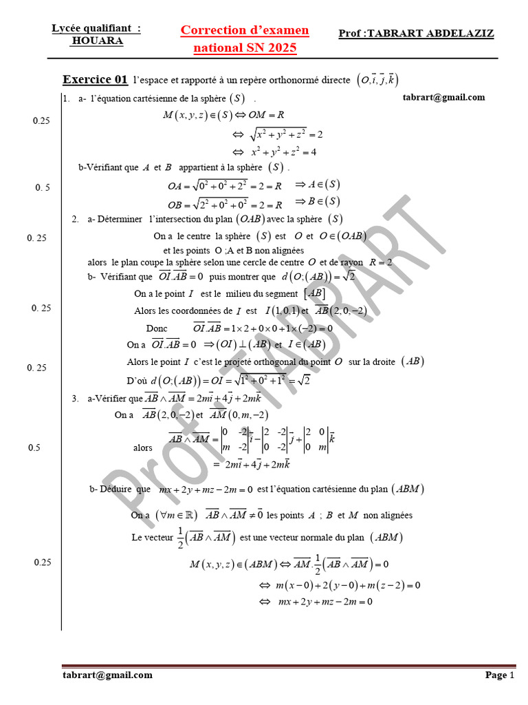Correction Exercice Math Bac 2025 | PDF | Mathématiques élémentaires ...