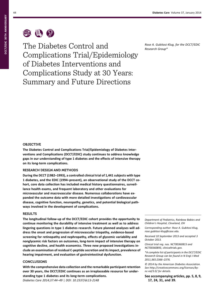 The Diabetes Control and Complications Trial | PDF | Diabetes ...