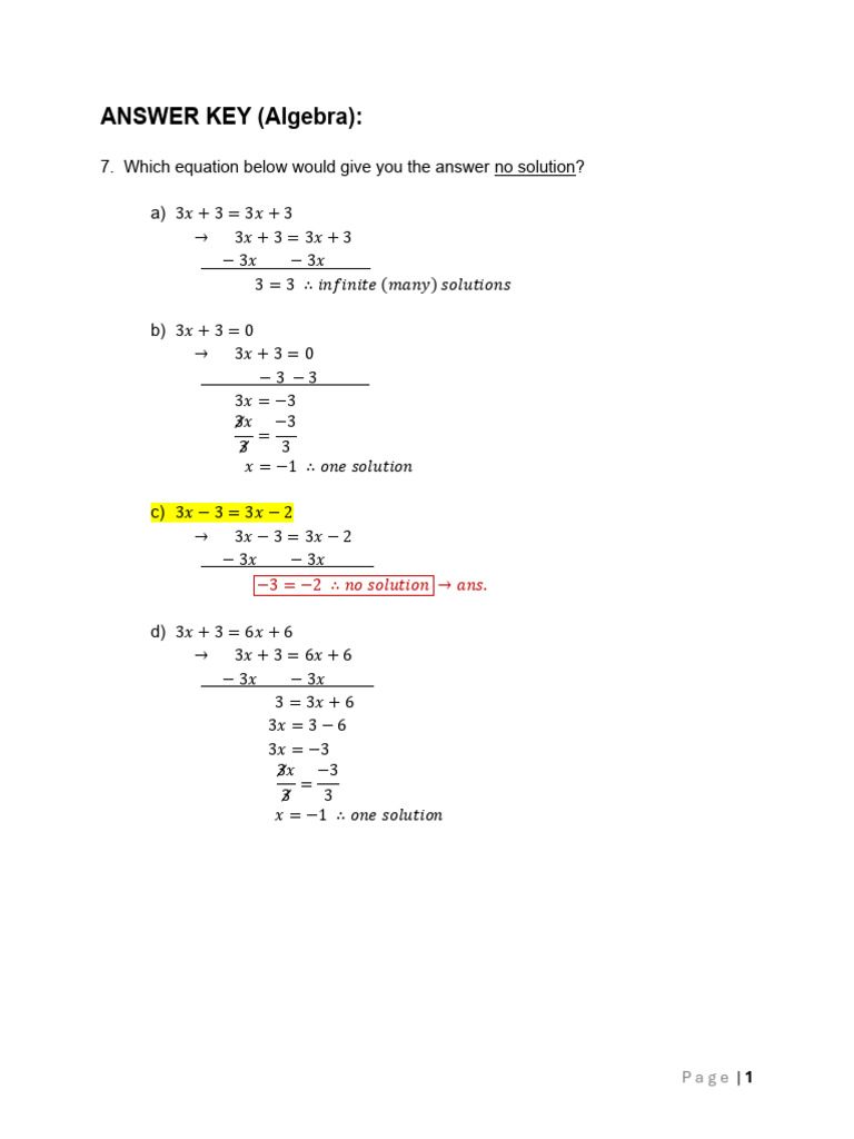 Algebra Equation Solutions Guide | PDF | Mathematics | Algebra
