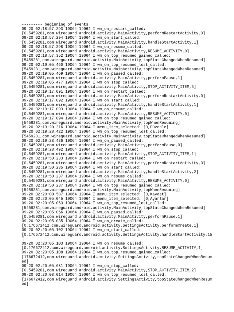 WireGuard Android Activity Log Events | PDF | Mobile Telecommunications
