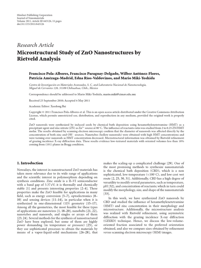 Microstructural Analysis of ZnO Nanorods | PDF | Physical Sciences ...