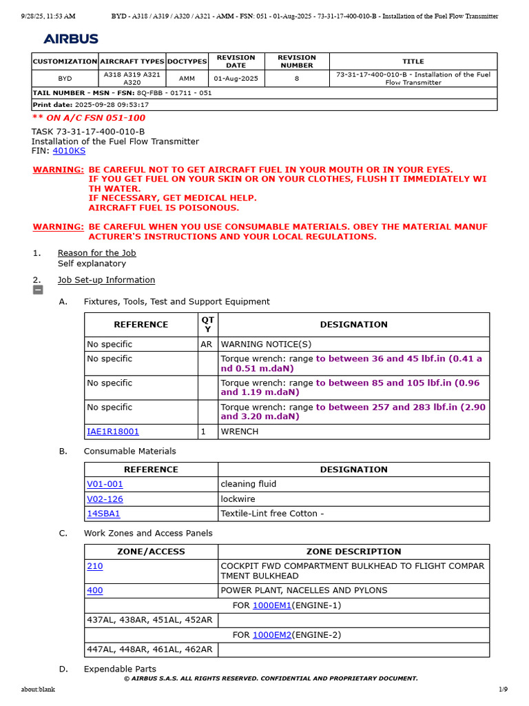 Fuel Flow Transmitter Installation Guide | PDF | Civil Aircraft | Airbus