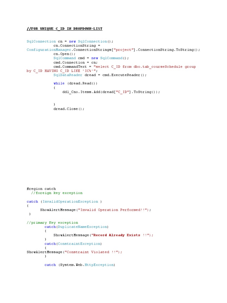 SQL Dropdown List C_ID Retrieval Code | PDF