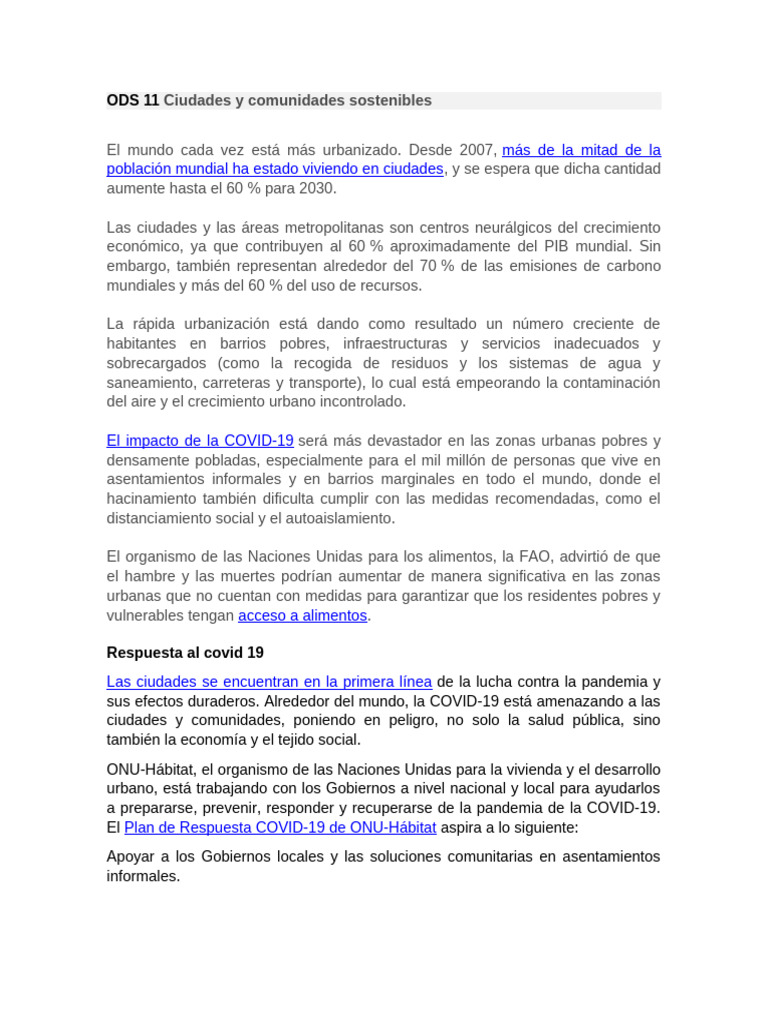 ODS 11 Ciudades y Comunidades Sostenibles | PDF | Sustentabilidad | Ciudad
