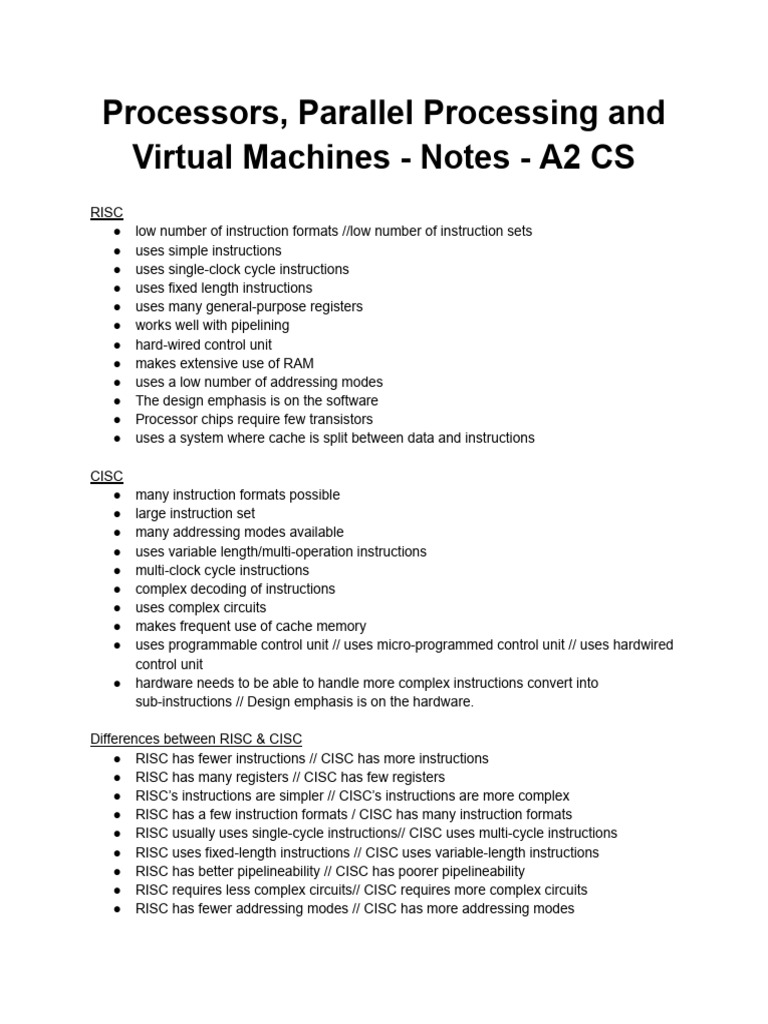 Processors, Parallel Processing and Virtual Machines - Notes - A2 CS ...