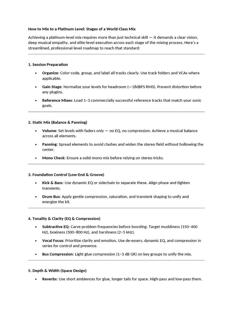 Achieving a Platinum-Level Mix Guide | PDF | Equalization (Audio ...