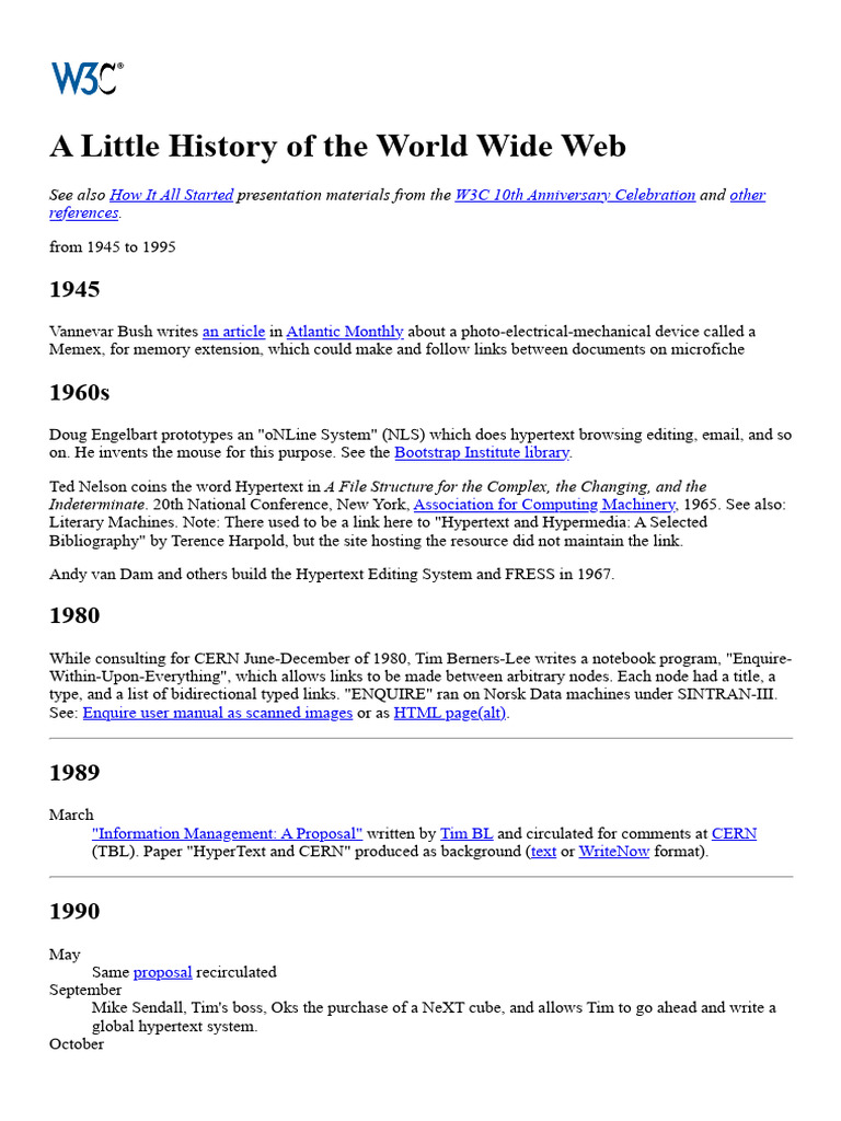 History of the World Wide Web (1945-1995) | PDF | World Wide Web ...