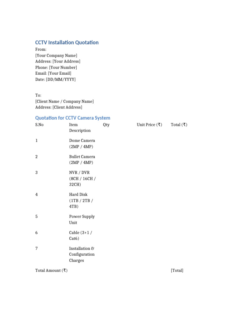CCTV Quotation Format | PDF