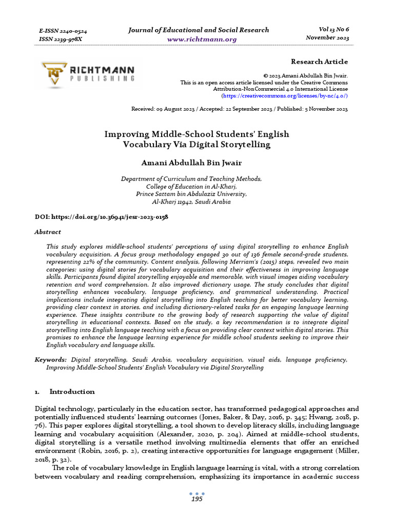 Enhance English Vocabulary with Digital Storytelling | PDF | Reading ...