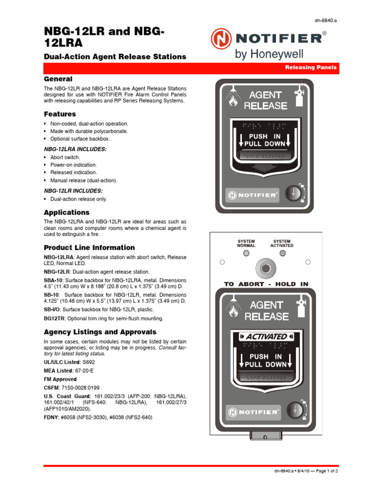 DN - 6840 NBG-12LR Dual-Action Agent Release Stations | PDF | Switch ...
