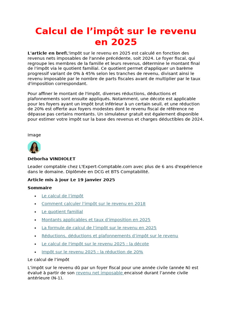 Calcul de l'impôt 2025 sur revenus 2024 | PDF | Impôt sur le revenu ...