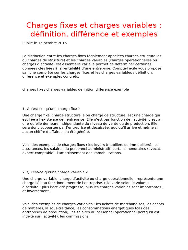 Charges fixes vs variables : définitions clés | PDF | Business | Économie