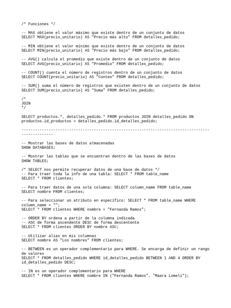 Consultas SQL Esenciales para Bases de Datos | PDF | Ciencias de la ...