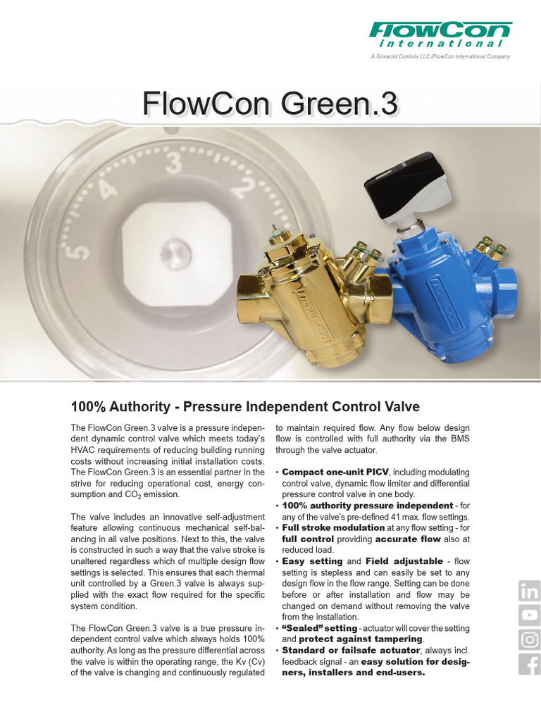 FlowCon Green PICV DN40 50 Brochure | PDF | Valve | Equipment