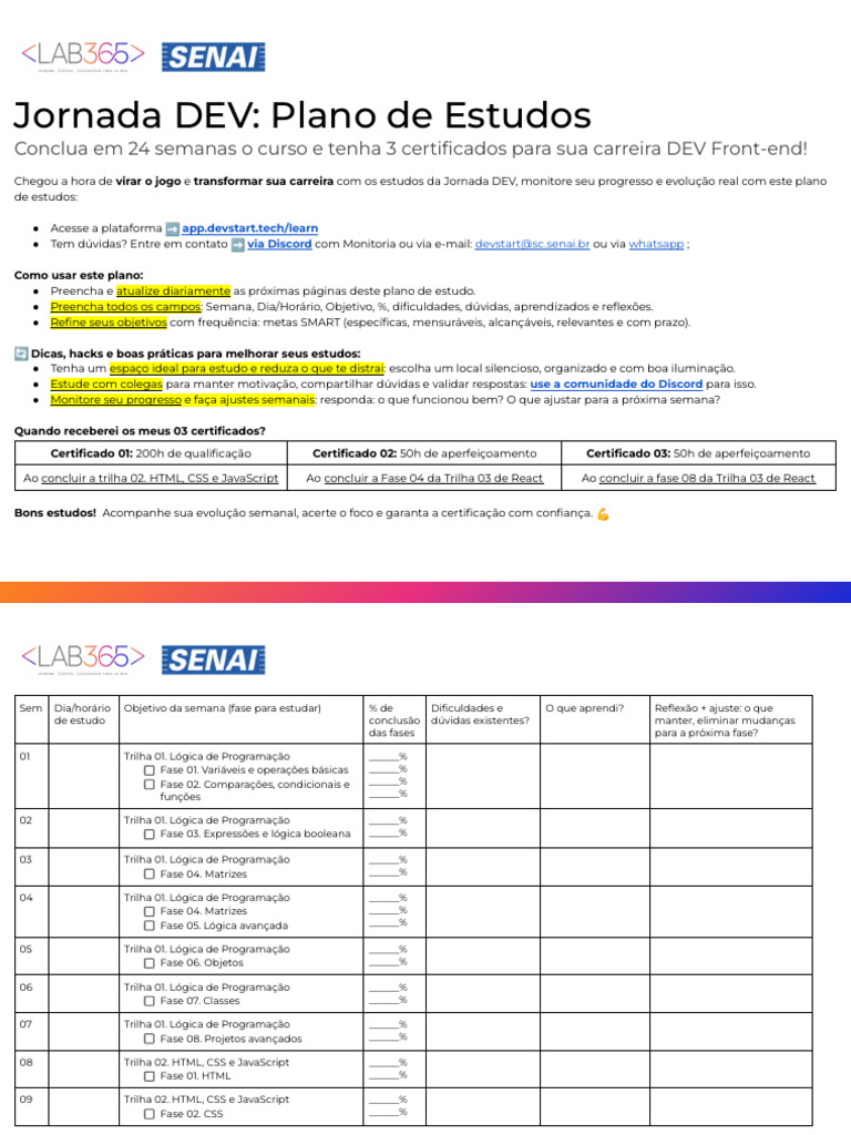 Plano de Estudos para Carreira DEV | PDF | Modelo de Documento por ...