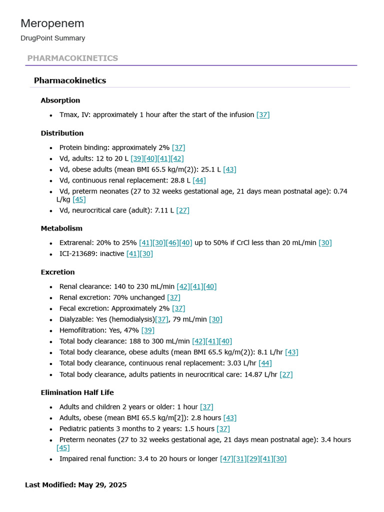 Pharmacokinetics Meropenem | PDF