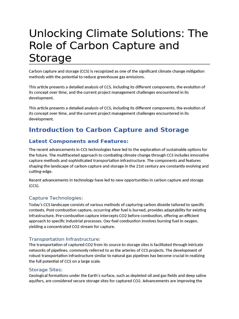 Carbon Capture and Storage: Challenges & Advances | PDF | Carbon ...