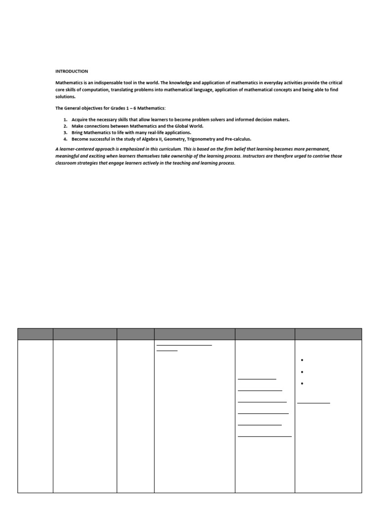 Grade 1 Mathematics Curriculum Overview | PDF | Mathematics | Learning