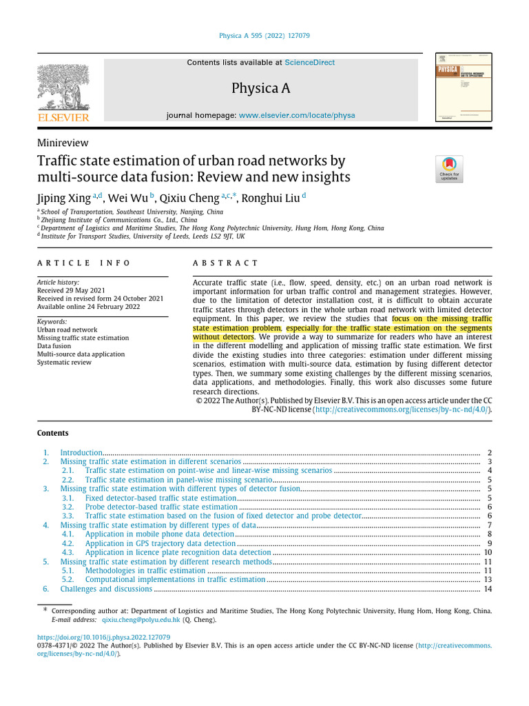 Urban Traffic State Estimation Review | PDF | Deep Learning | Machine ...
