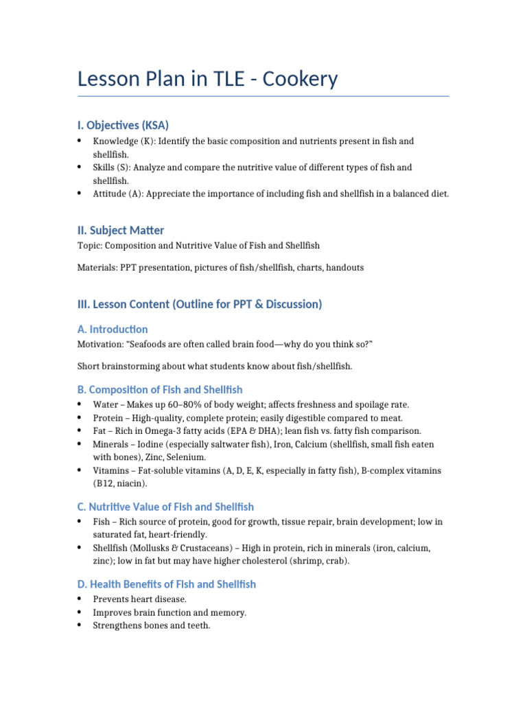 Lesson Plan Fish Shellfish | PDF