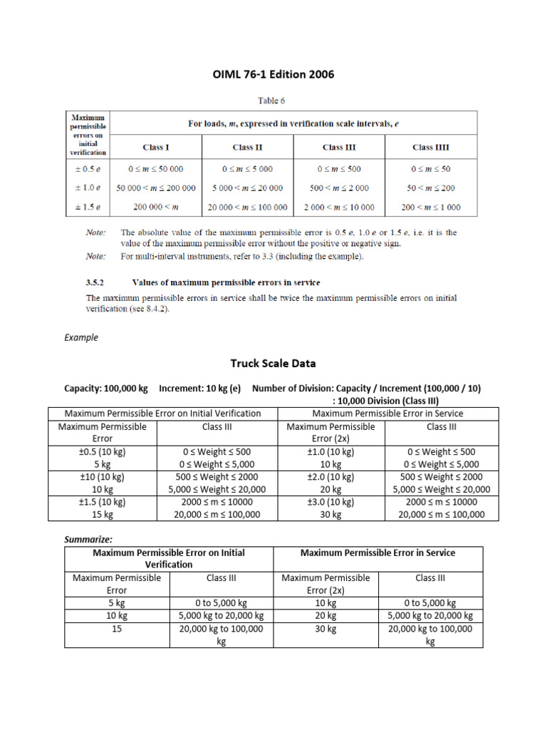 OIML 76-1 Truck Scale Specifications | PDF