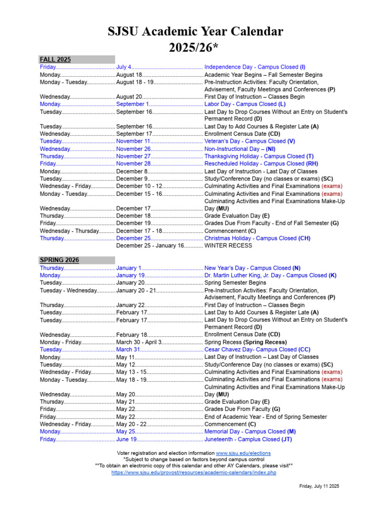 2025-26 Calendar Revised 7-11-25 | PDF | Academic Term ...
