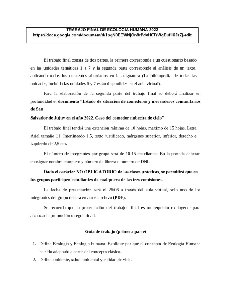 Trabajo Final de Ecología Humana 2023 | PDF | Saneamiento | Entorno natural