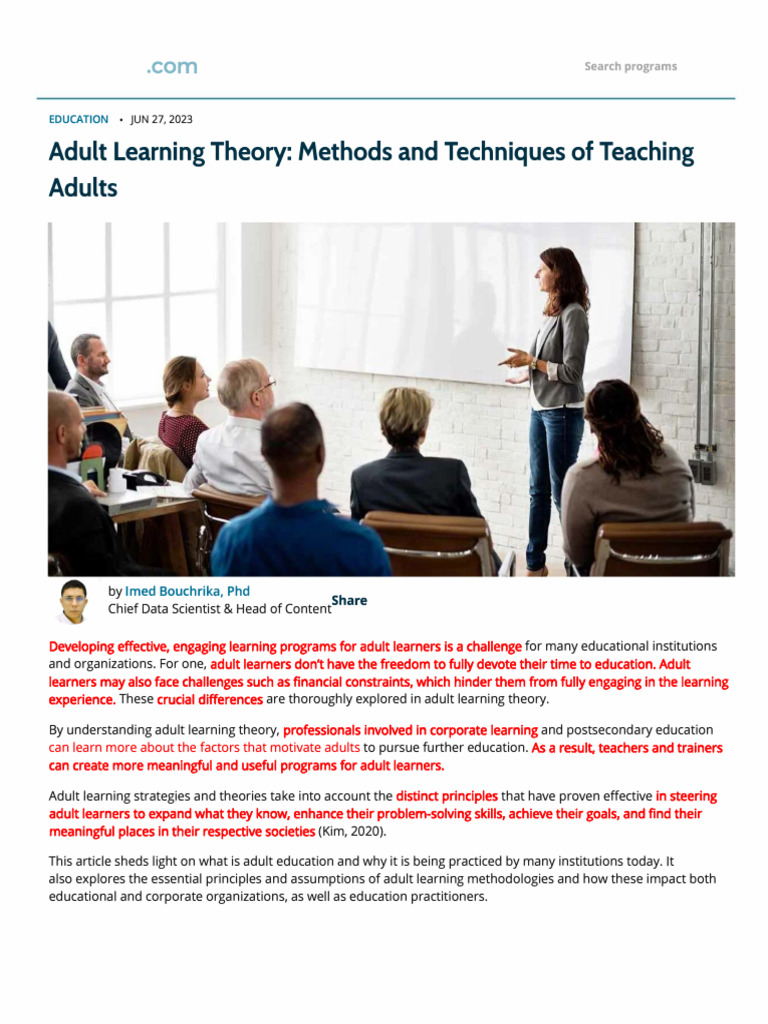 Adult Learning Methods and Techniques | PDF | Learning | Adult Education