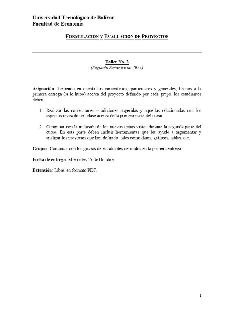 Taller de Proyectos - Universidad Bolívar | PDF