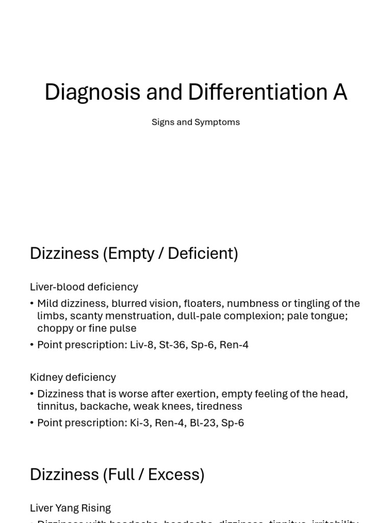 Diagnosis and Differentiation A - Symptoms and Signs - Week11 | PDF ...