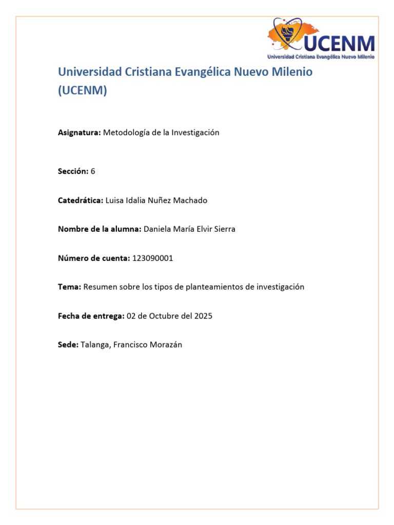 Resumen sobre los tipos de planteamientos de investigación | PDF ...