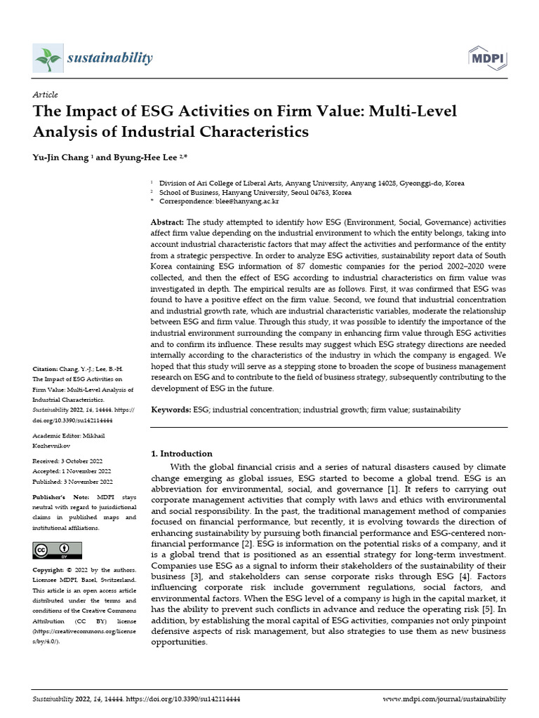 The Impact of ESG Activities On Firm Value Multi-L | PDF ...