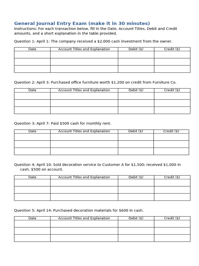 General Journal Entry Exam | PDF