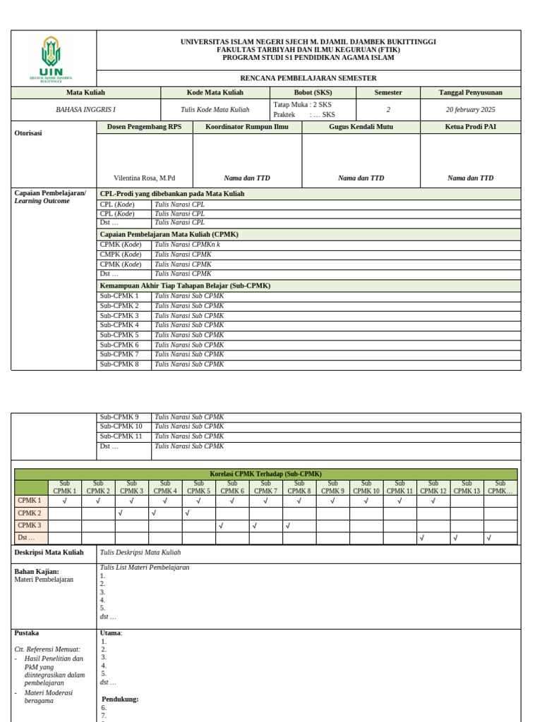 Template RPS Berbasis OBE | PDF