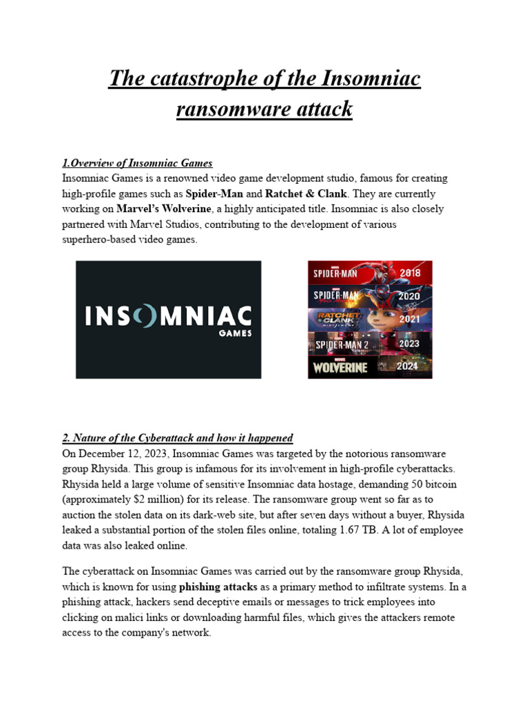Insomniac Games Ransomware Attack Overview | PDF | Security | Computer ...
