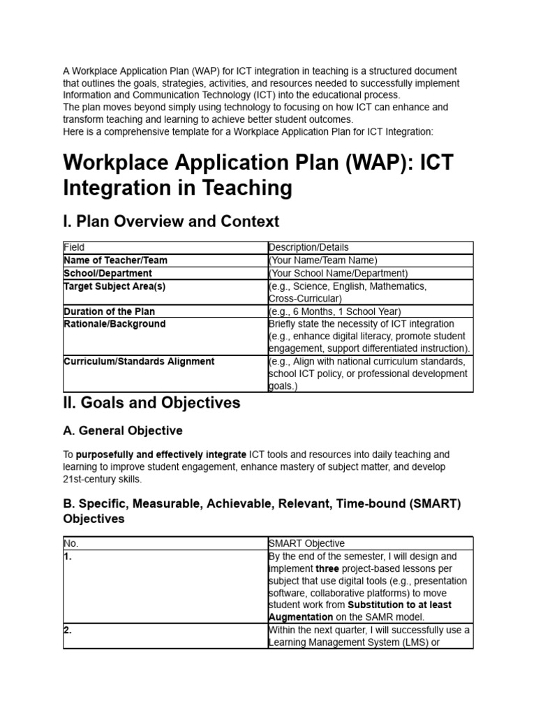ICT Integration Workplace Application Plan | PDF | Information And ...